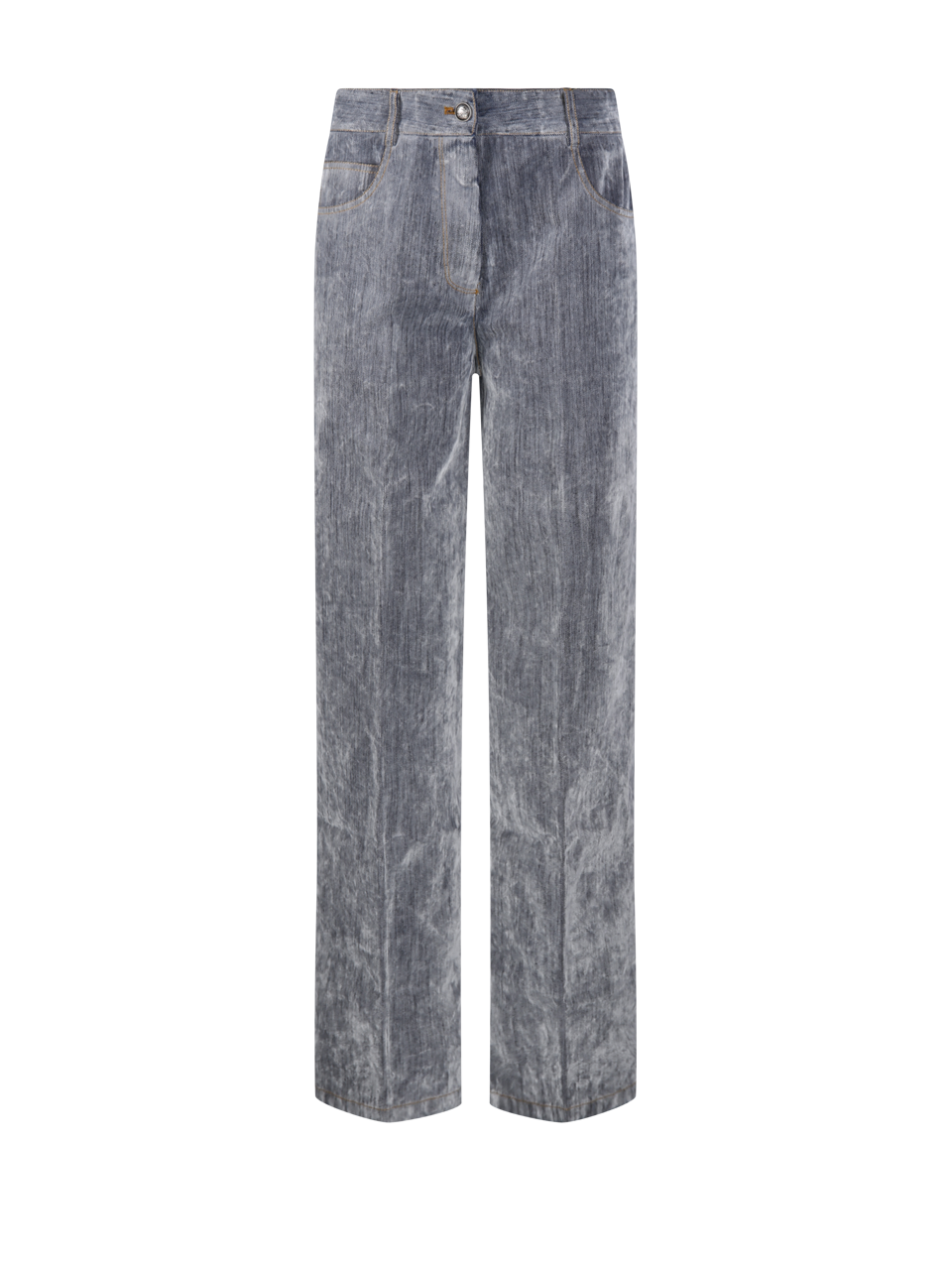 WOMAN FORTE FORTE GREY COTTON FLOCK DENIM 5 POCKETS PANT