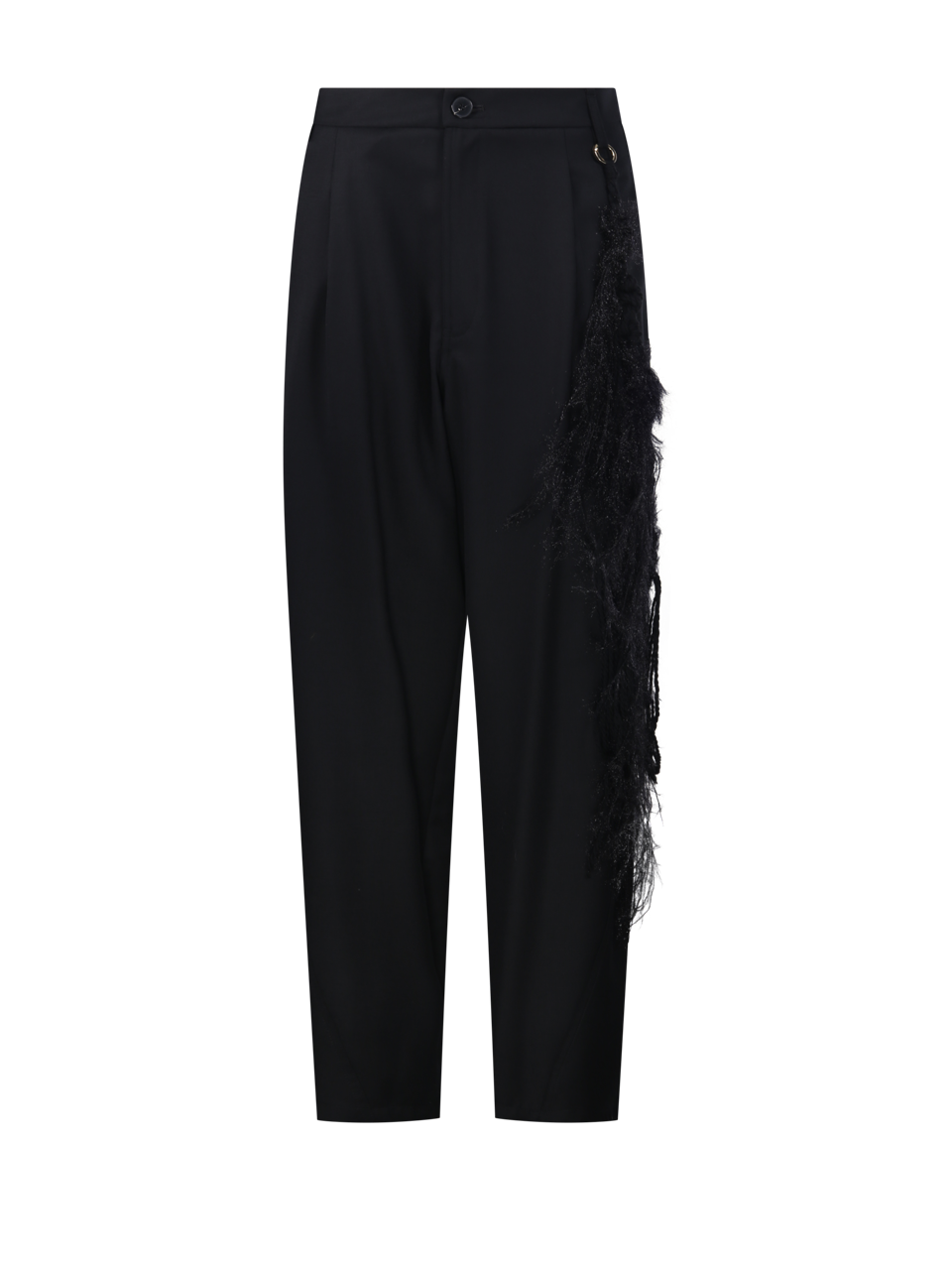 WOMAN DARKPARK BLACK WOOL PHEBE WIDE LEG PANT WITH HAND WOVEN CHAIN