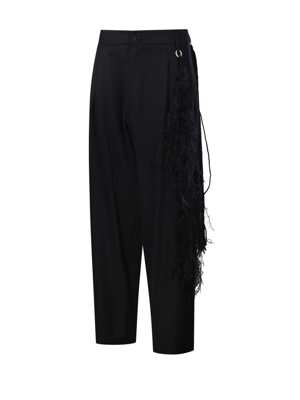 WOMAN DARKPARK BLACK WOOL PHEBE WIDE LEG PANT WITH HAND WOVEN CHAIN