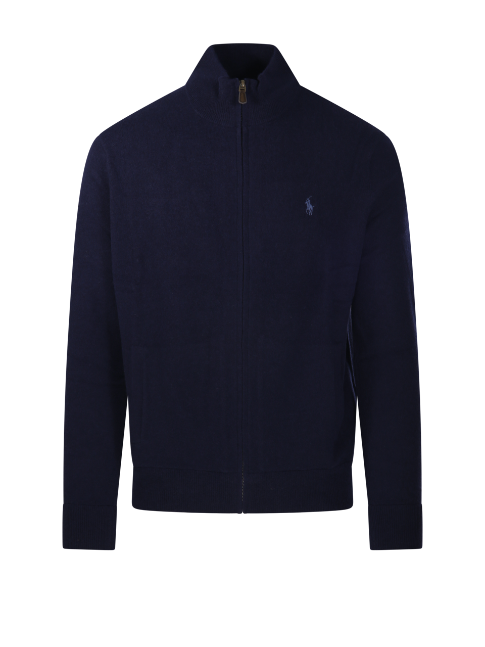 MEN RALPH LAUREN BLUE WOOL FULL ZIP SWEATER