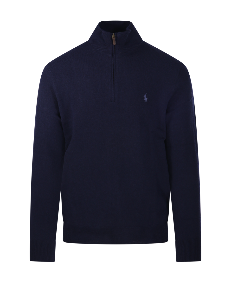 MEN RALPH LAUREN BLUE WOOL HALF ZIP SWEATER