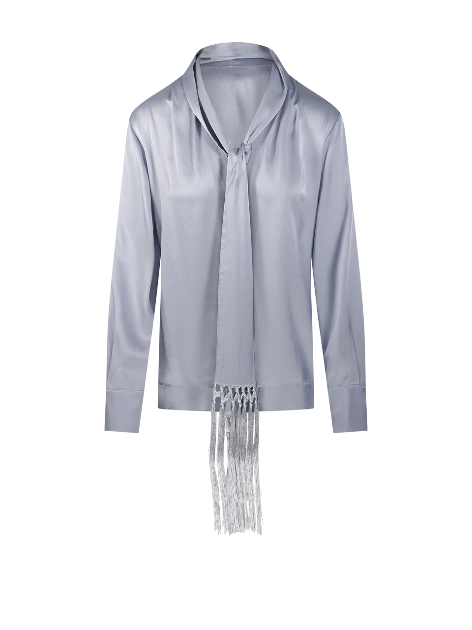 WOMAN FORTE FORTE GREY SILK SHIRT WITH FRINGED SCARF