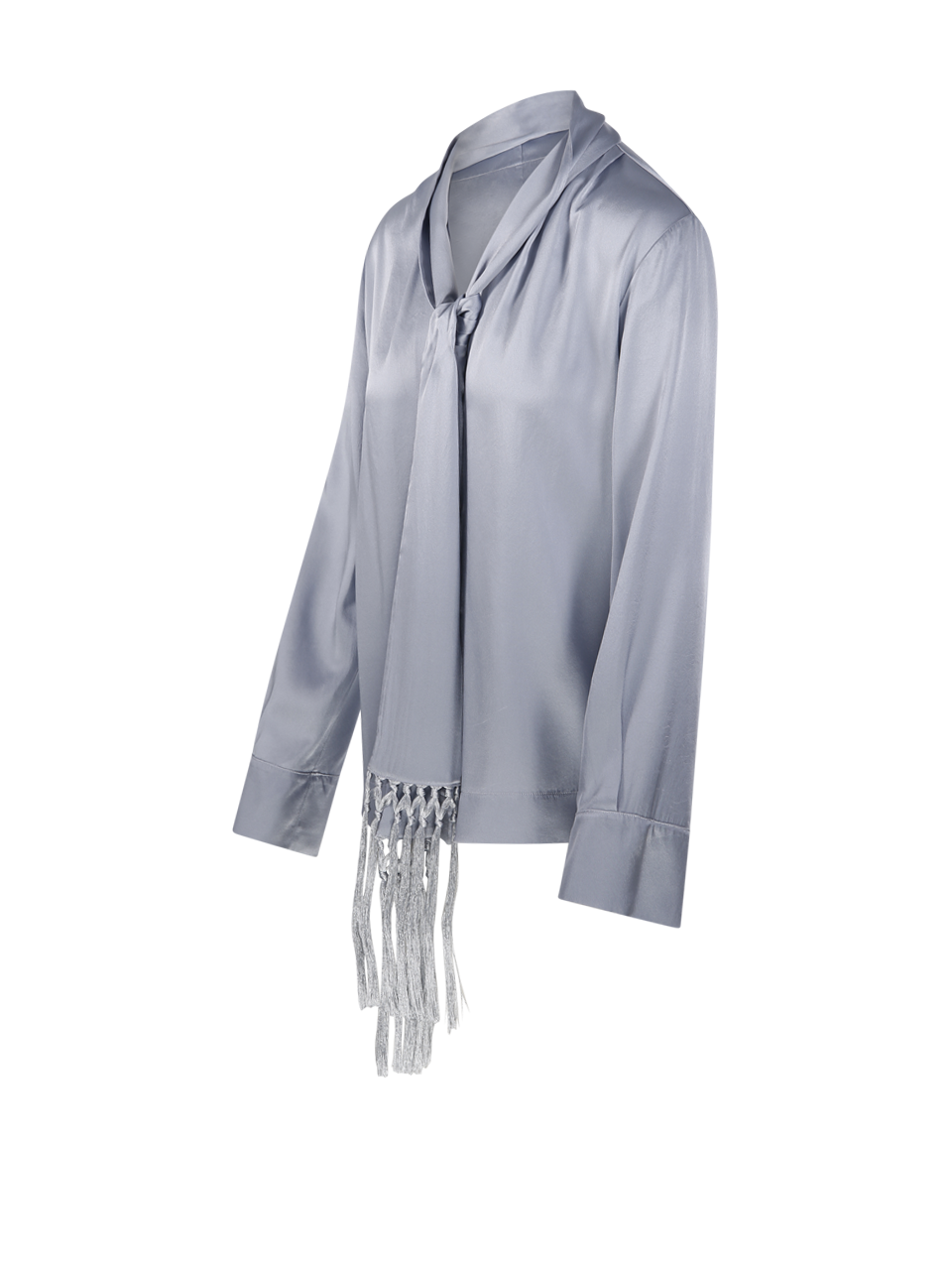 WOMAN FORTE FORTE GREY SILK SHIRT WITH FRINGED SCARF