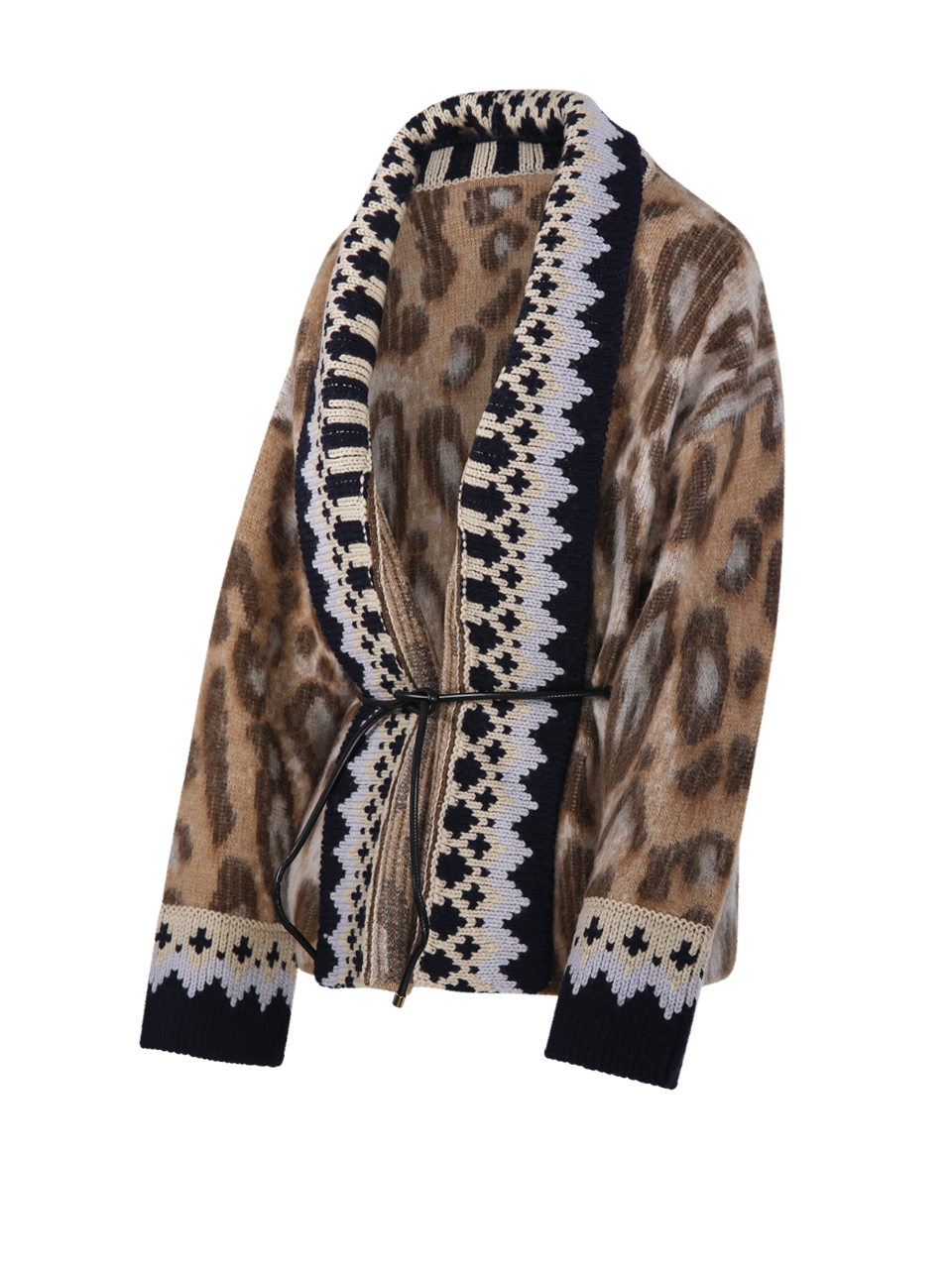 WOMAN FORTE FORTE BEIGE ALPACA THE BRIT LEOPARD CARDIGAN