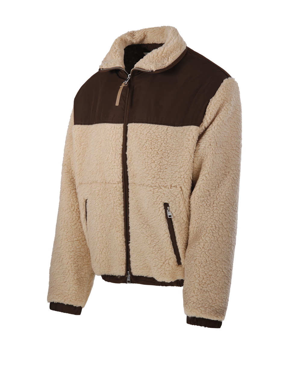 MEN AMI BEIGE POLYESTER ZIPPED JACKET WITH NYLON DETAILS