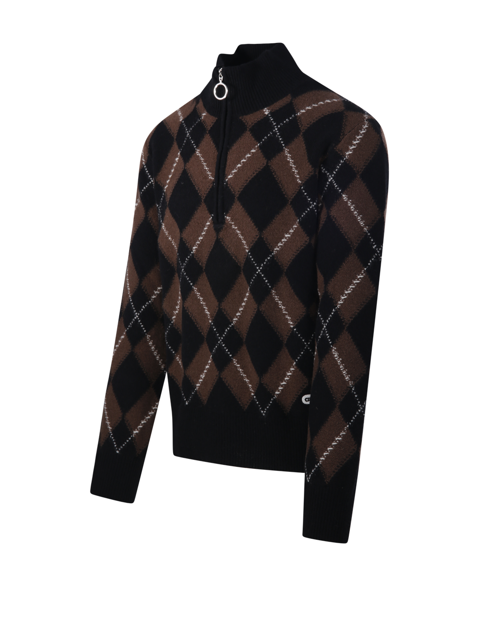 MEN AMI BROWN WOOL ZIPPED COLLAR SWEATER WITH AMI BOUCLETTE OVAL PATCH