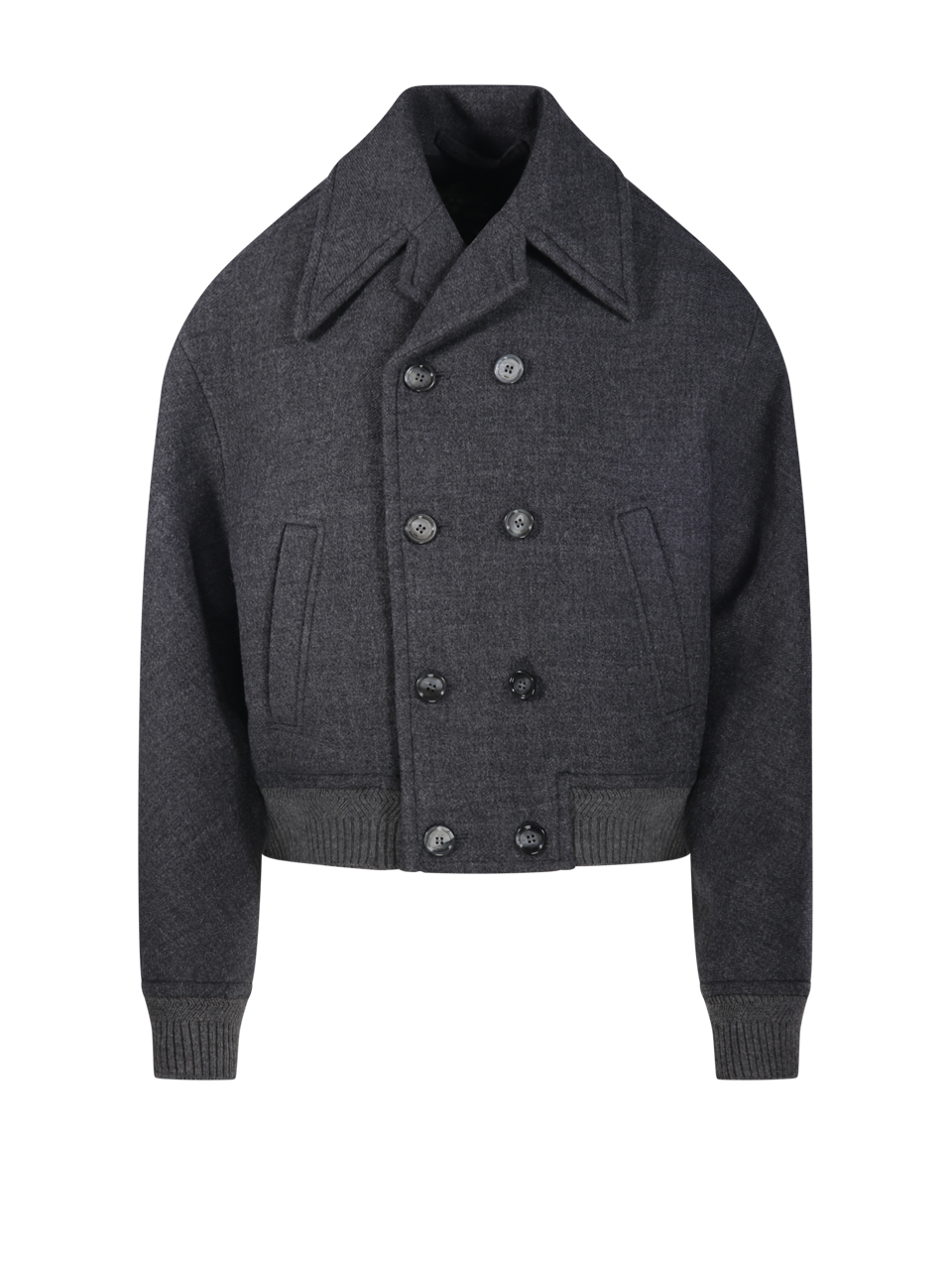 WOMAN AMI GREY WOOL SHORT DOUBLE BREASTED BOMBER