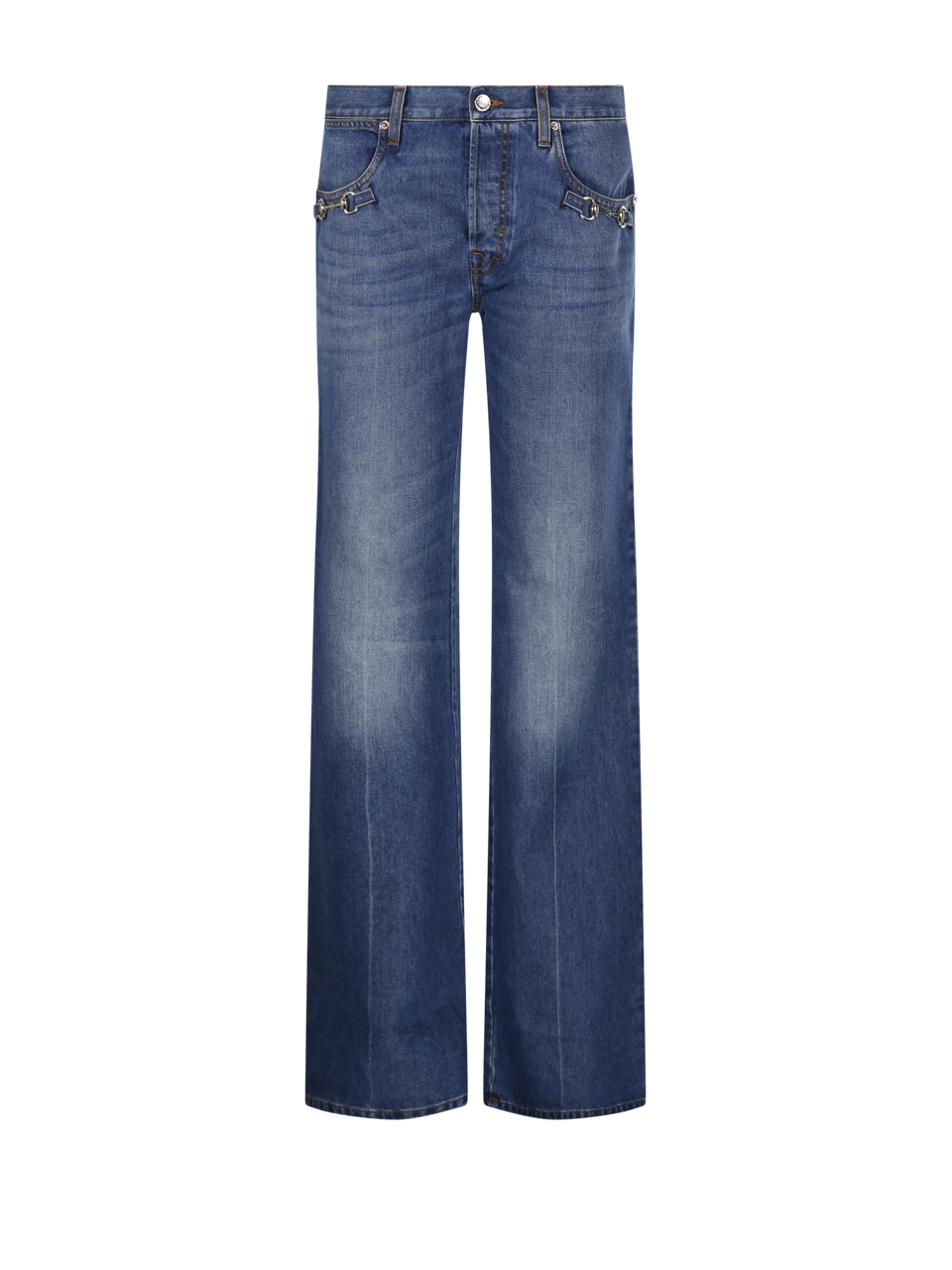 WOMAN GUCCI BLUE COTTON LOW RISE BOOT CUT JEANS