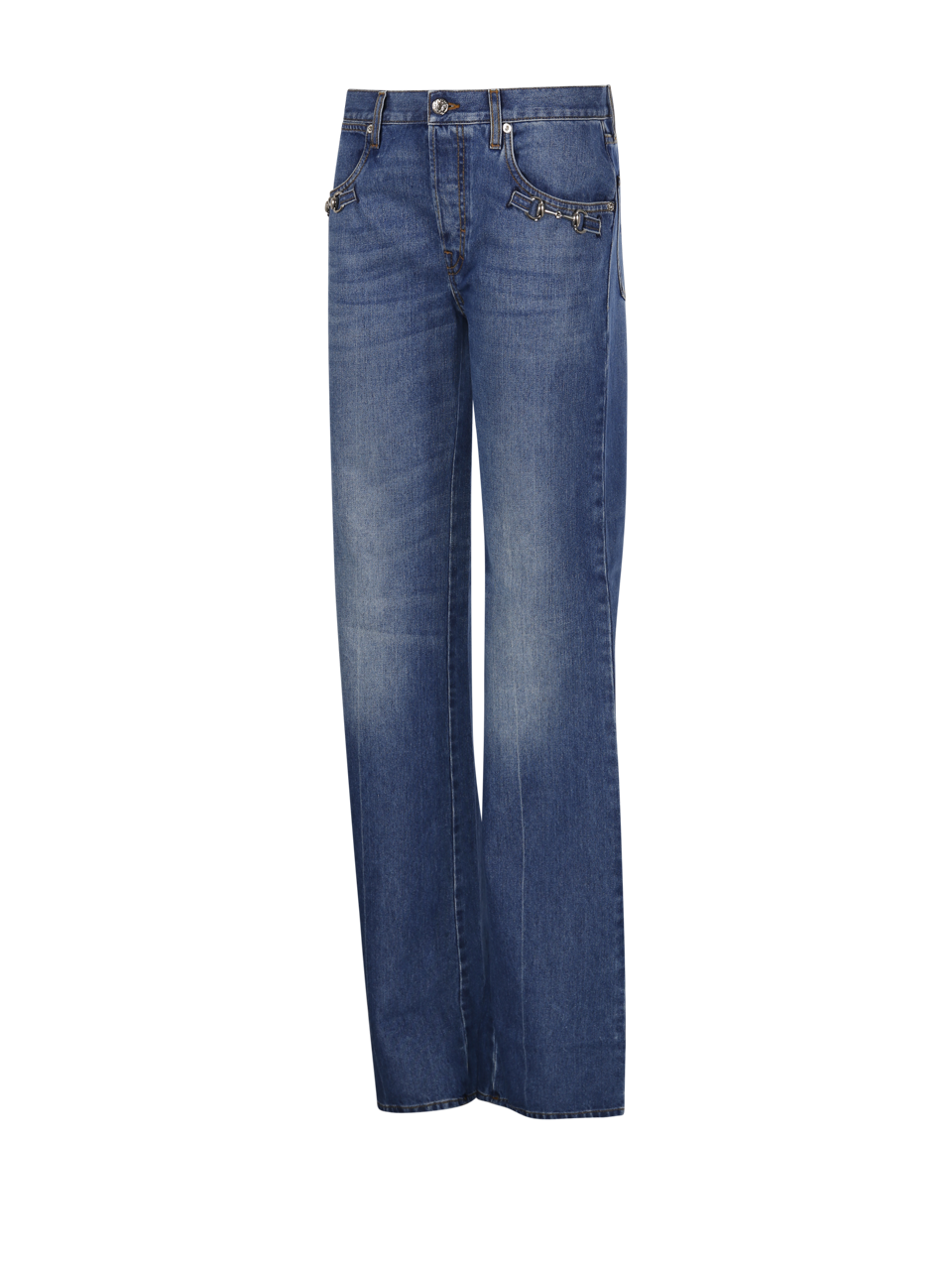 WOMAN GUCCI BLUE COTTON LOW RISE BOOT CUT JEANS