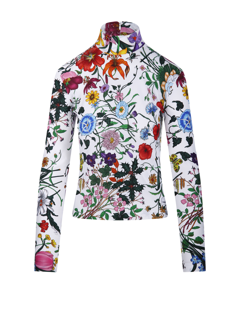 WOMAN GUCCI WHITE POLYAMIDE L/S T-SHIRT FLORA