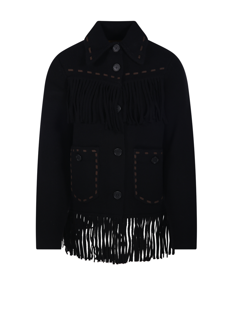 WOMAN GUEST IN RESIDENCE BLACK CASHMERE WESTERN FRINGE JACKET