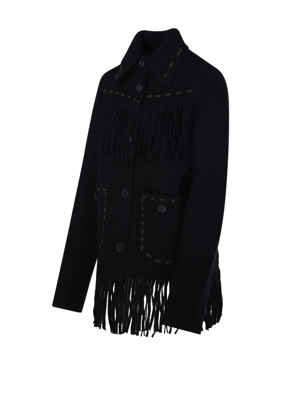 WOMAN GUEST IN RESIDENCE BLACK CASHMERE WESTERN FRINGE JACKET