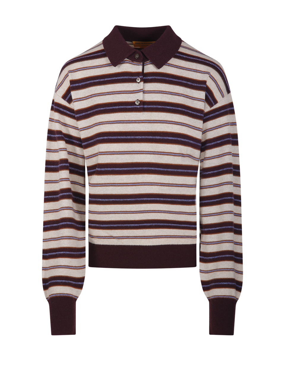 WOMAN GUEST IN RESIDENCE PURPLE CASHMERE COLLEGIATE STRIPE POLO