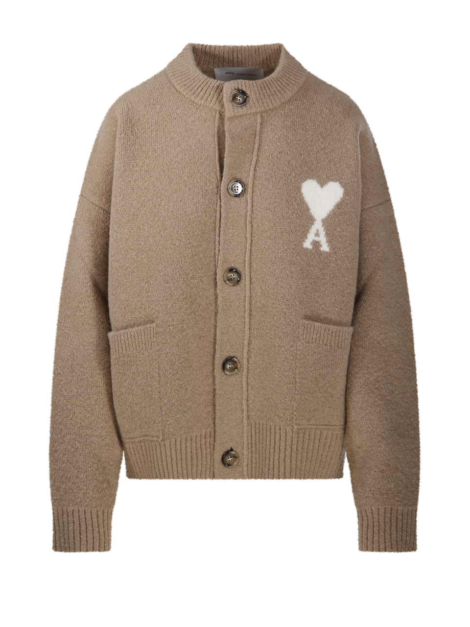 WOMAN AMI BEIGE ALPACA ADC CARDIGAN ROUND NECK ALPACA