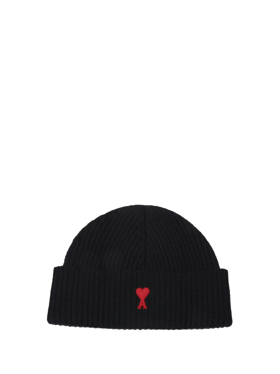 WOMAN AMI BLACK WOOL QUOTA - BEANIE WITH RED AMI DE COEUR