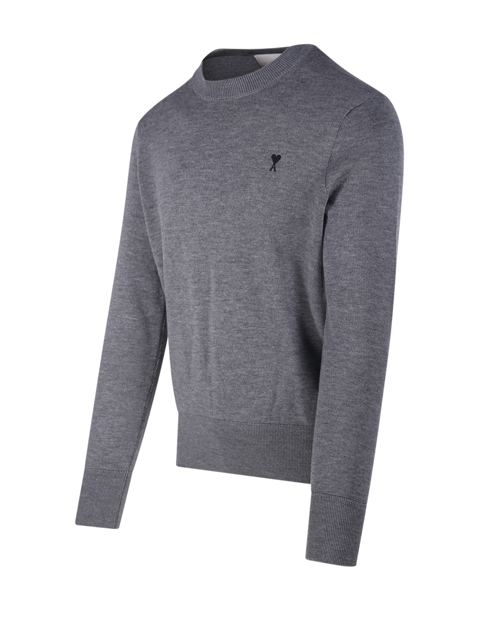 MEN AMI GREY WOOL RED ADC ROUND NECK SWEATER MERINO