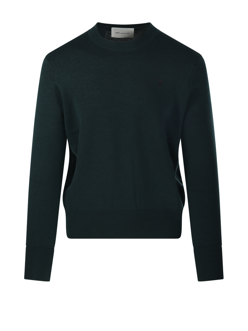 MEN AMI GREEN WOOL RED ADC ROUND NECK SWEATER MERINO