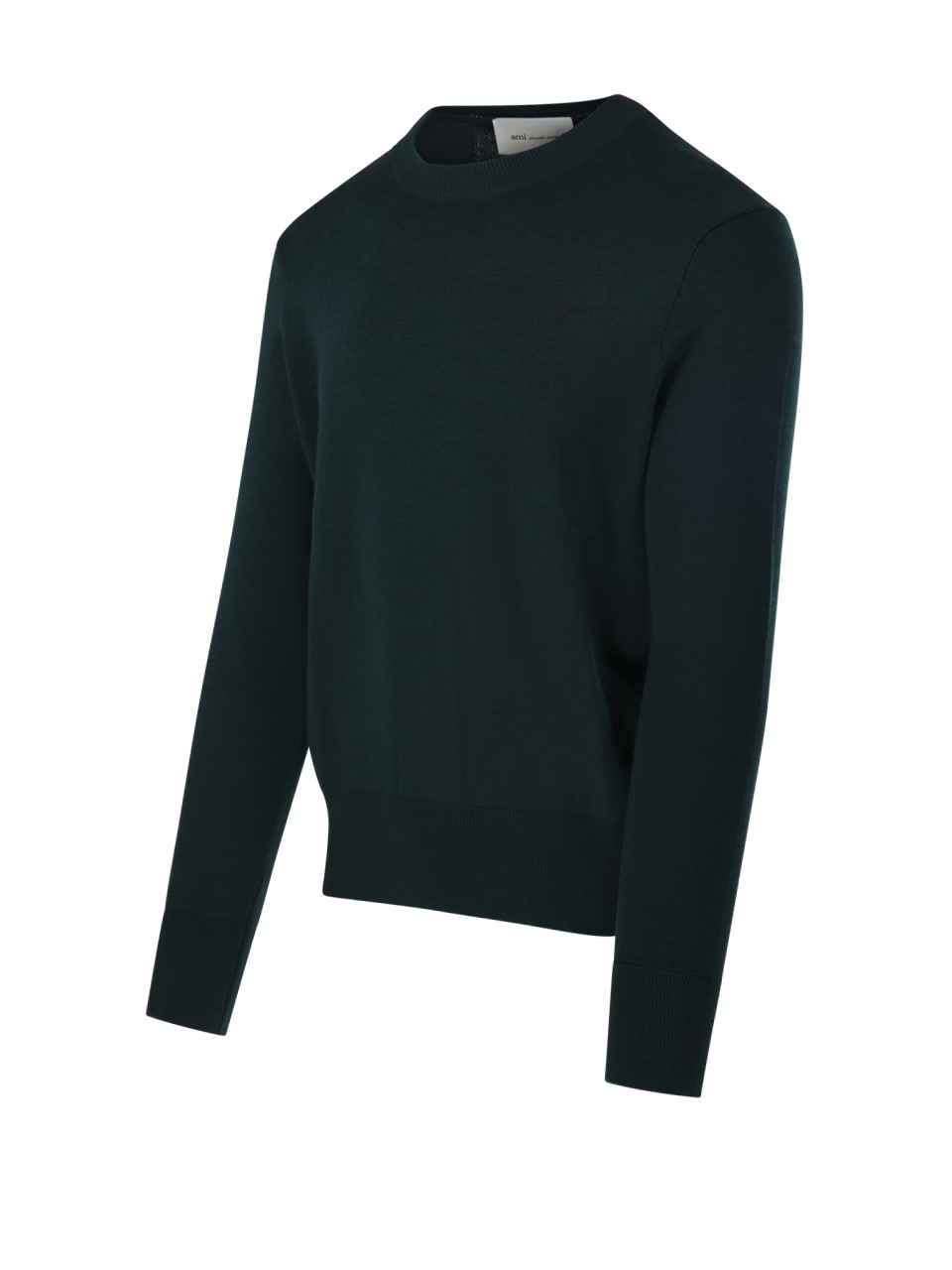 MEN AMI GREEN WOOL RED ADC ROUND NECK SWEATER MERINO