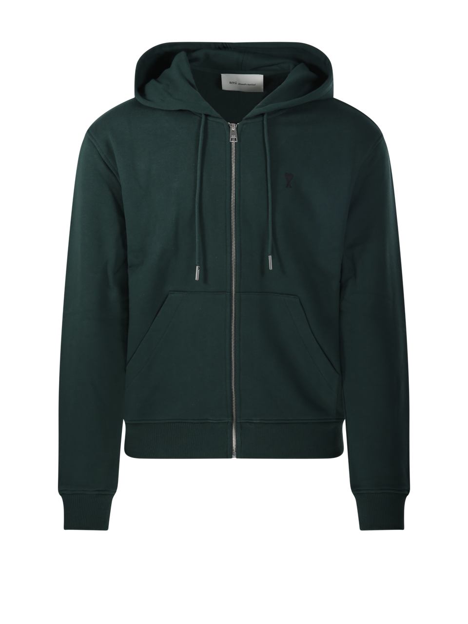 MEN AMI GREEN COTTON QUOTA - HOODIE WITH CONTRASTED AMI DE COEUR